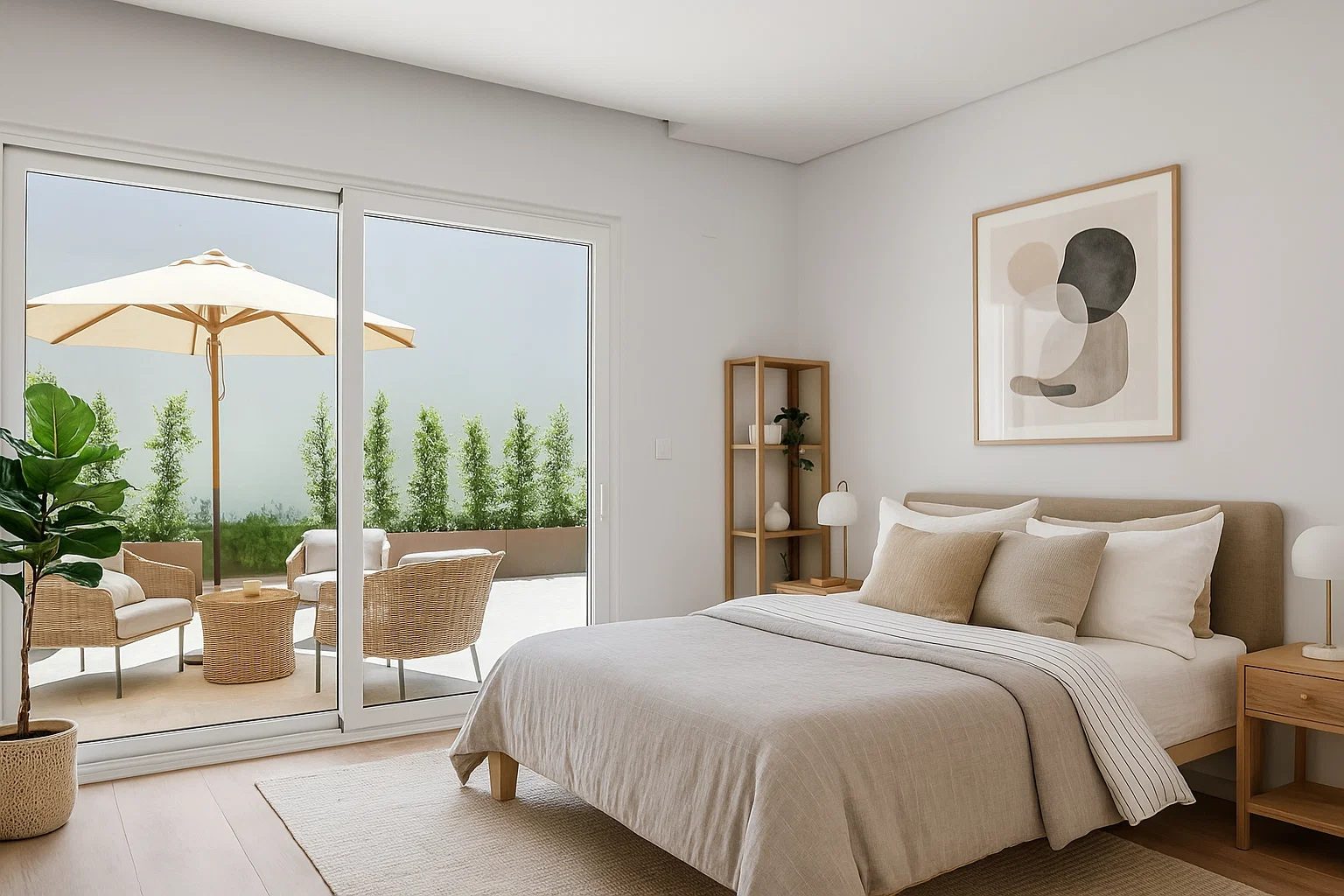 Quarto luminoso com acesso a terraço